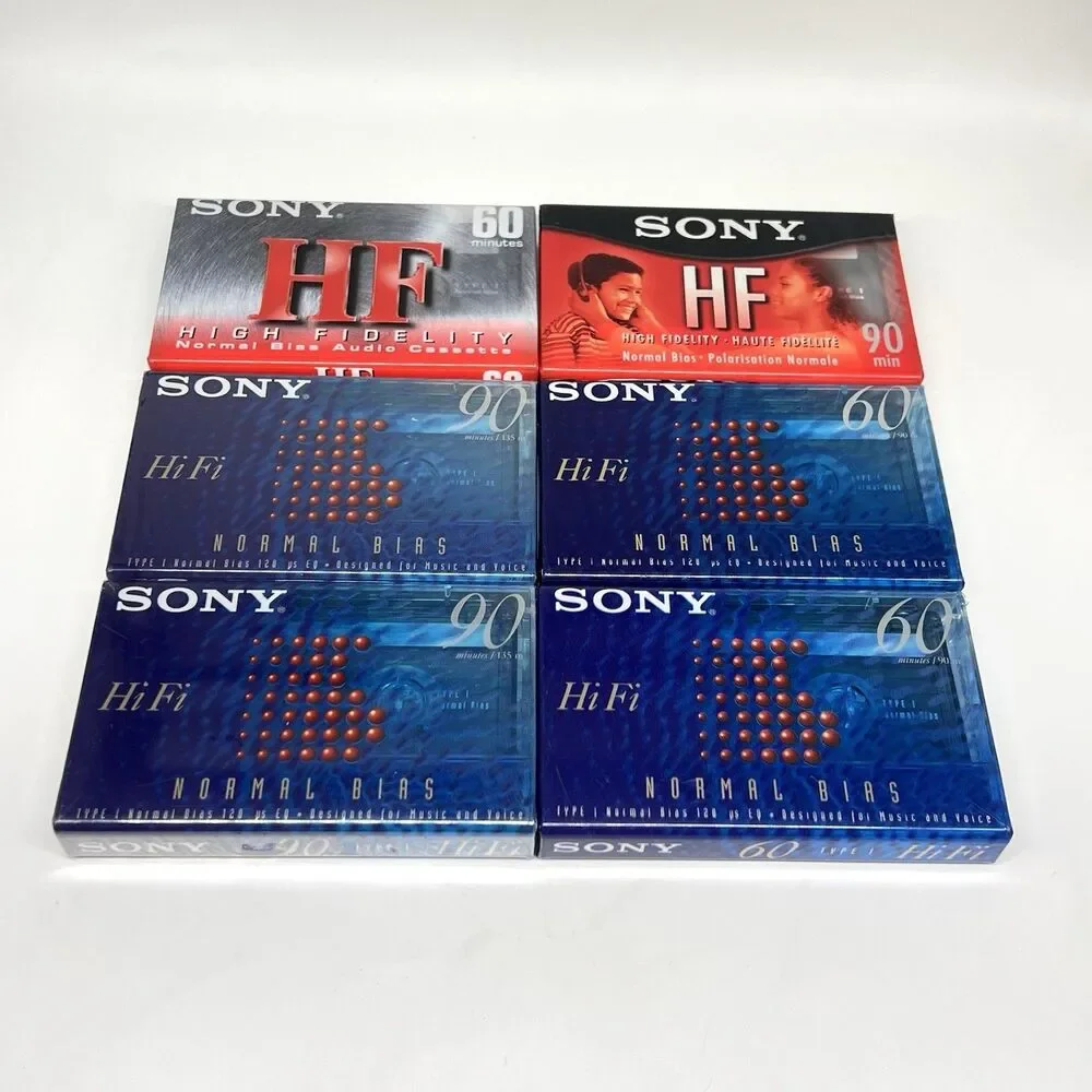 Lot of 6 Sony Audio Cassette Tapes BLANK HiFi 60/90 Min Normal Bias Type 1 NOS